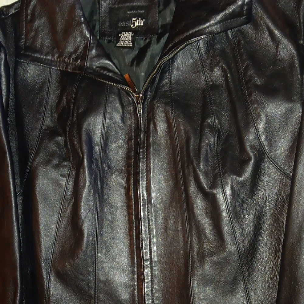 East 5th Black Leather Bomber Jacket